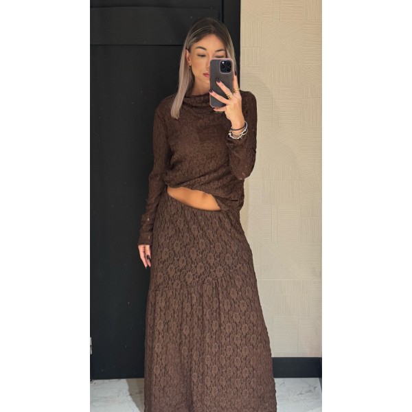 FALDA MAX ENCAJE MARRON