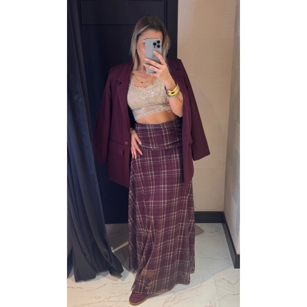 FALDA CUADROS BURDEO
