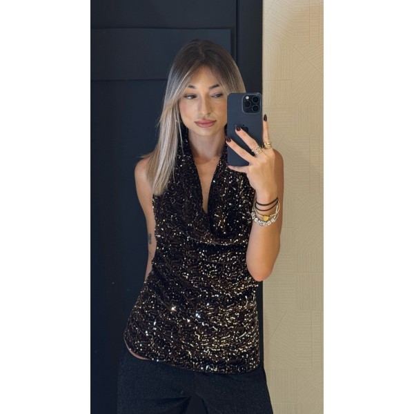 TOP LENTEJUELA MARRON