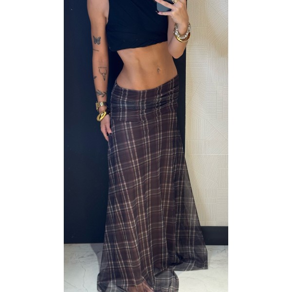 FALDA CUADROS MARRON