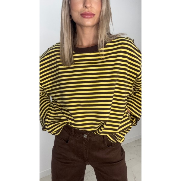 CAMISETA RAYAS AMARILLO Y MARRON