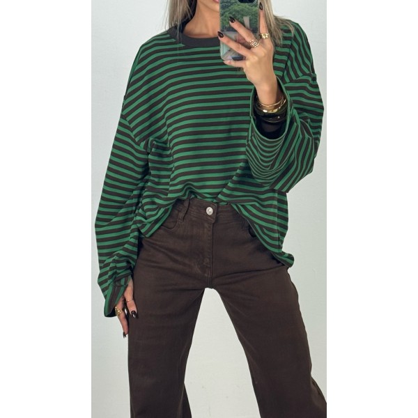 CAMISETA RAYAS VERDE Y MARRON