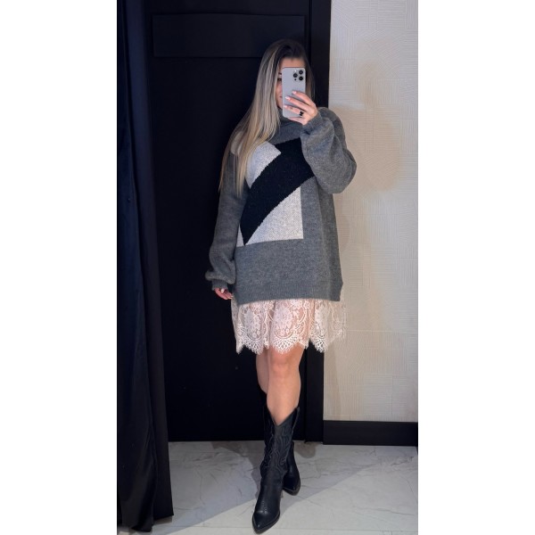 VESTIDO CELINA ENCAJ GRIS