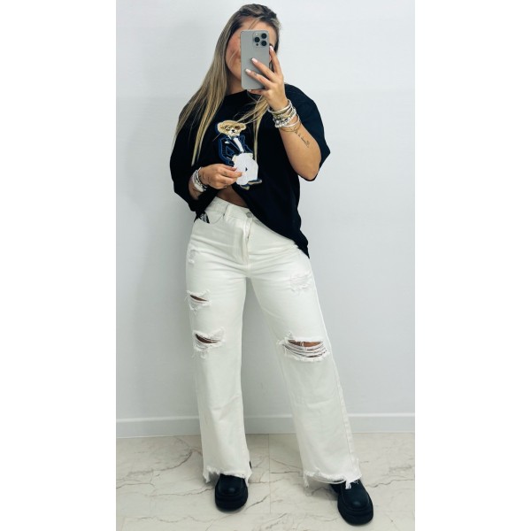 Pantalon Denim white leg blanco Roto