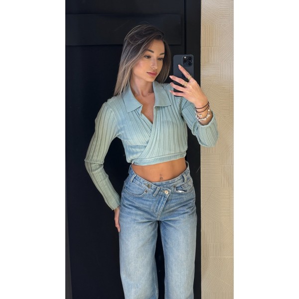 JERSEY POLO CROP MENTA
