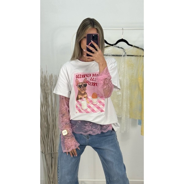 CAMISETA BASIC ENCAJE ROSA
