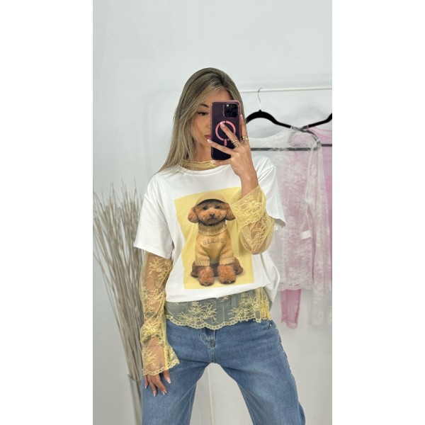 CAMISETA BASIC ENCAJE AMARILLA