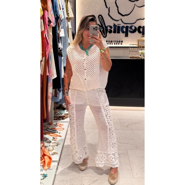 PANTALON CROCHET BLANCO