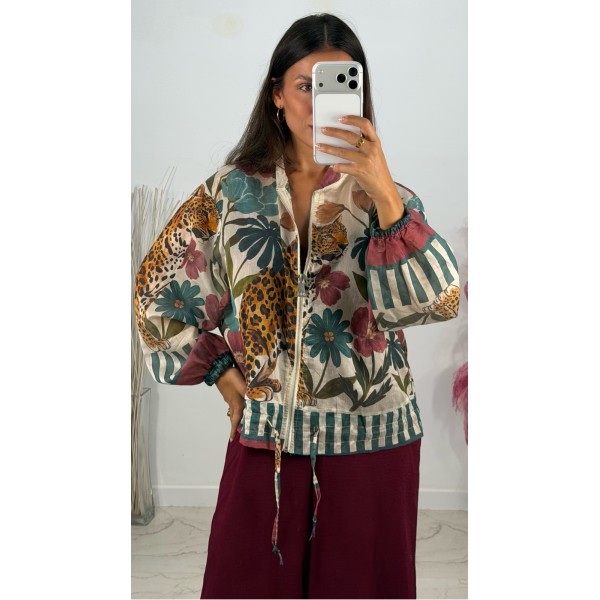 BOMBER FLORES LEOPARDO