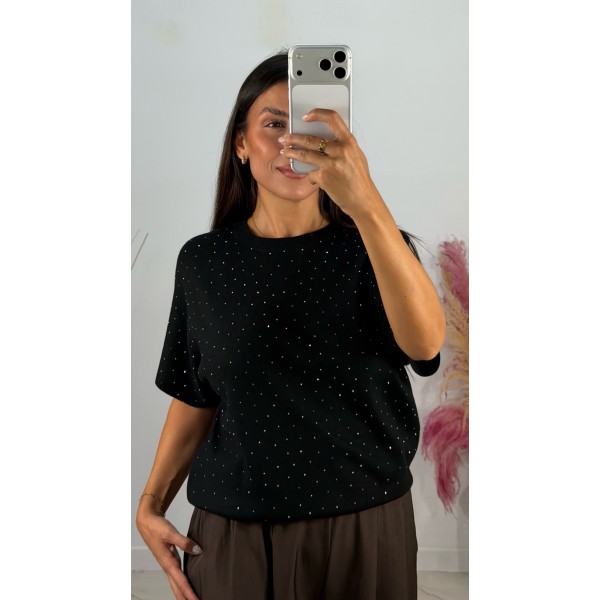 JERSEY MANGA CORTA STRASS NEGRO