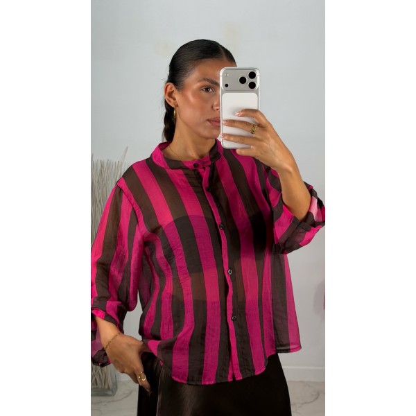 BLUSA GASA RAYAS ROSA Y MARRON