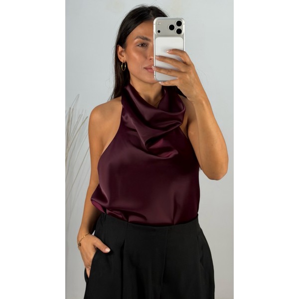 TOP HALTER SATINADO BURDEO