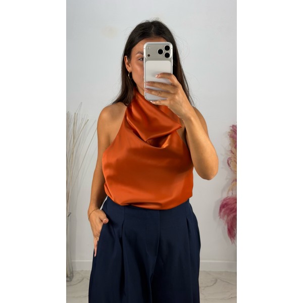 TOP HALTER SATINADO NARANJA
