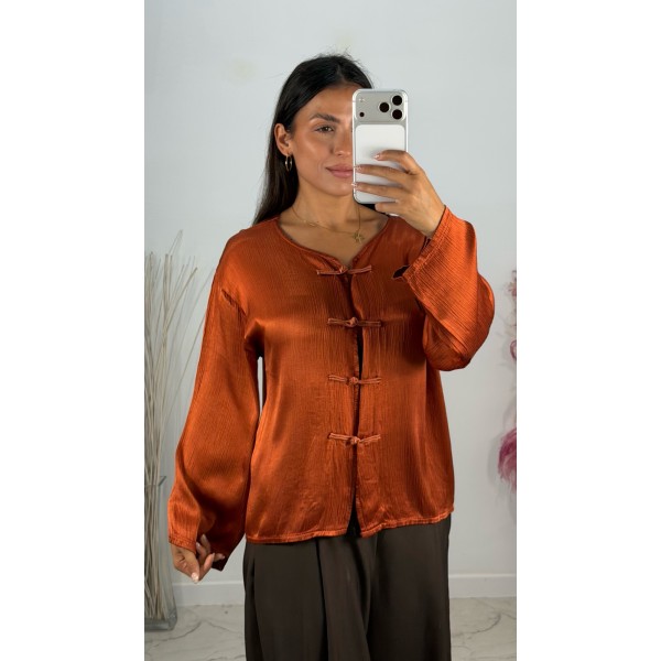 BLUSA NUDO SATINADA TEJA
