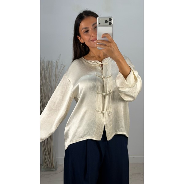 BLUSA NUDO SATINADA BEIGE