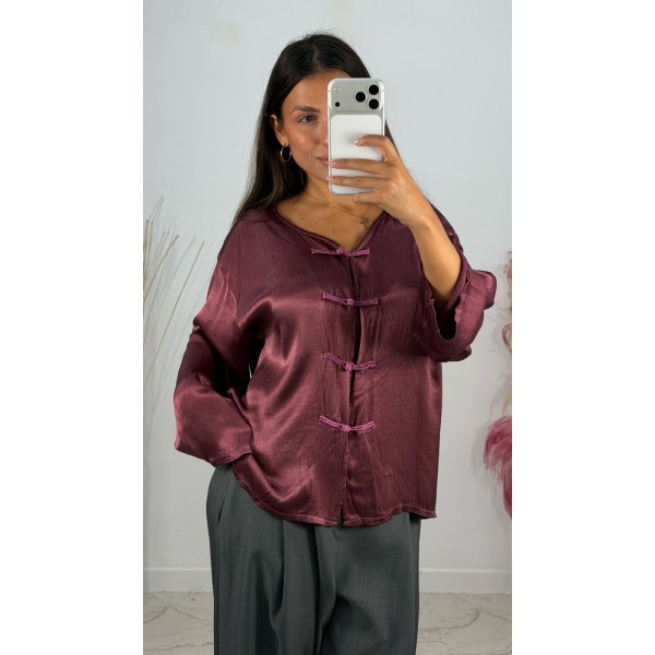 BLUSA NUDO SATINADA BERENJENA