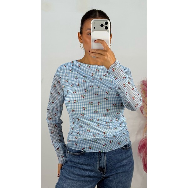 CAMISETA VICHY Y CEREZAS TULL