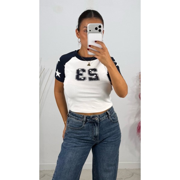 CAMISETA CROP ESTRELLA AZUL MARINO