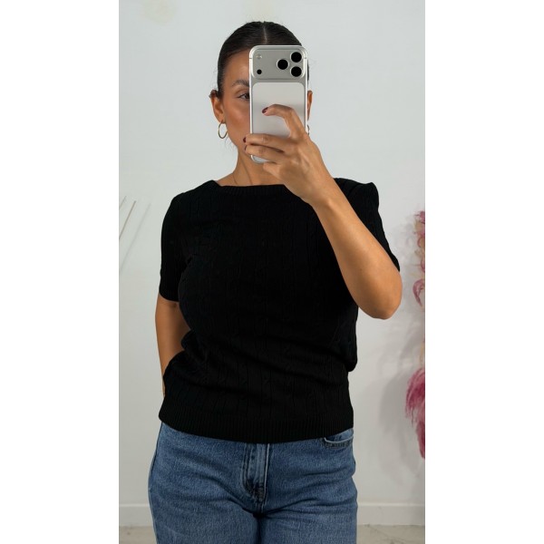 CAMISETA PUNTO TRENZADA NEGRO