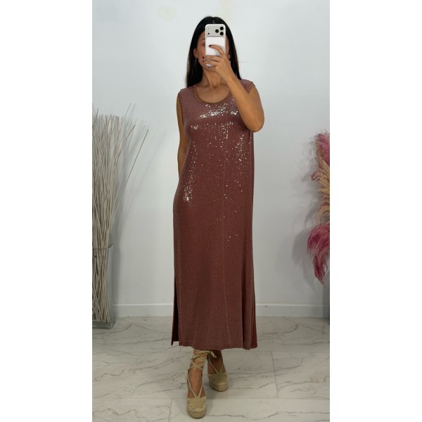 VESTIDO LENTEJUELA TEJA SISA