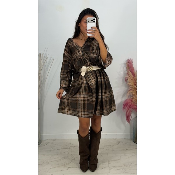 VESTIDO CUADRO MARRON