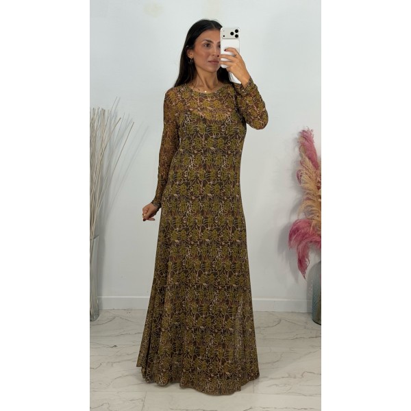 VESTIDO TULL NATURA MARRON