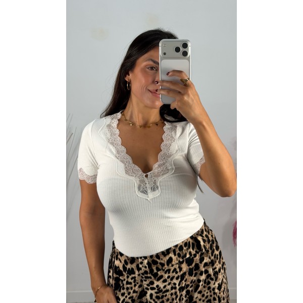 CAMISETA LENCERA BLANCA MANGA CORTA