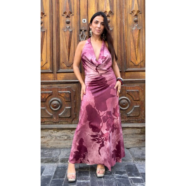 VESTIDO ROSA FLOR MAXI