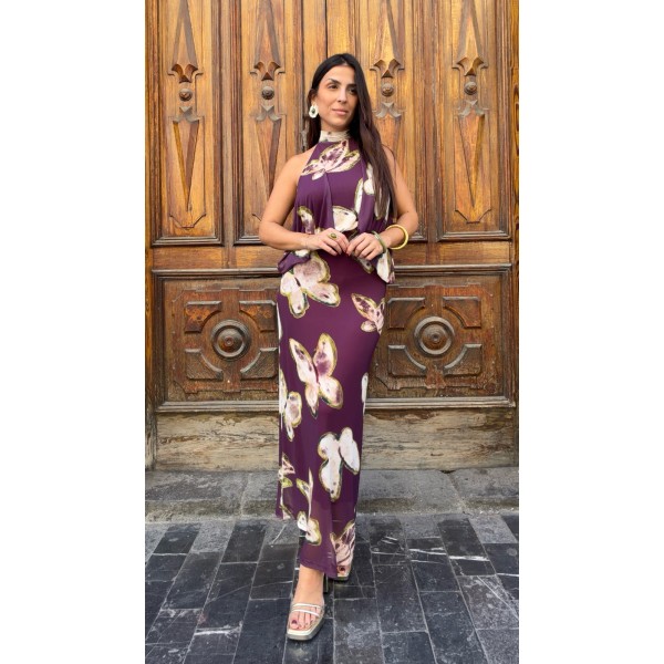 VESTIDO HALTER MORADO MARIPOSA TULL
