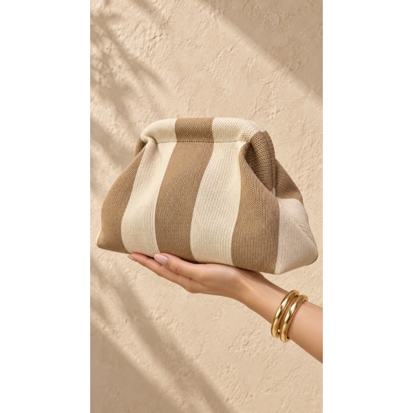BOLSO CLUTCH RAYAS CAMEL Y BEIGE