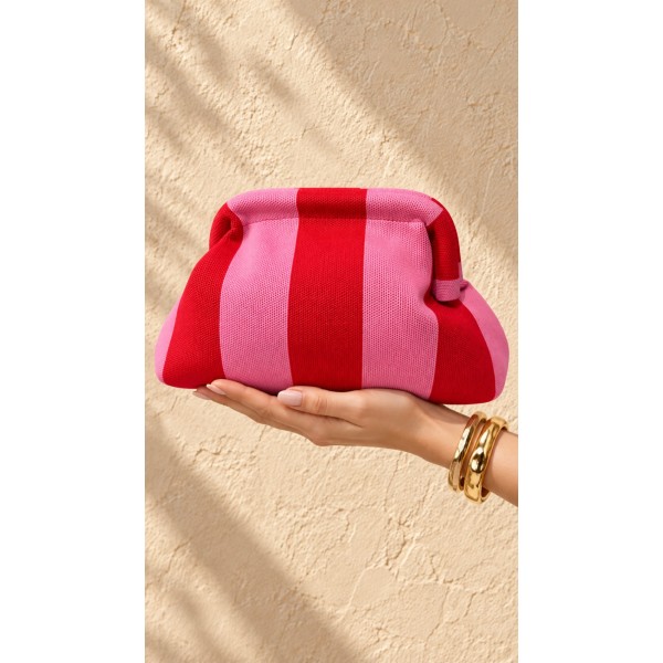 BOLSO CLUTCH RAYAS ROJO Y ROSA