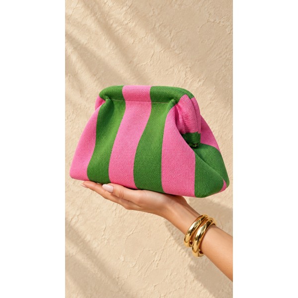 BOLSO CLUTCH RAYAS ROSA Y VERDE