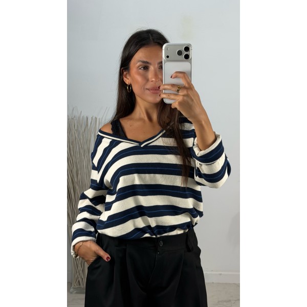 JERSEY RAYAS AZUL Y BEIGE