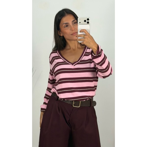 JERSEY RAYAS ROSA Y VINO