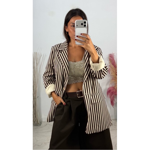 CHAQUETA BLAZER RAYAS MARRON