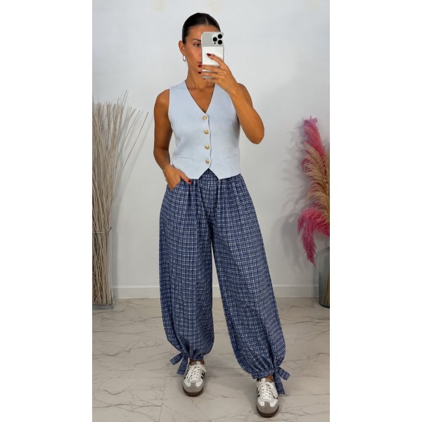 PANTALON CUADRO AZUL BOMBACHO LAZO