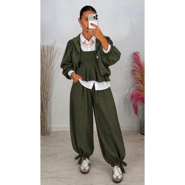 PANTALON CUADRO VERDE BOMBACHO LAZO