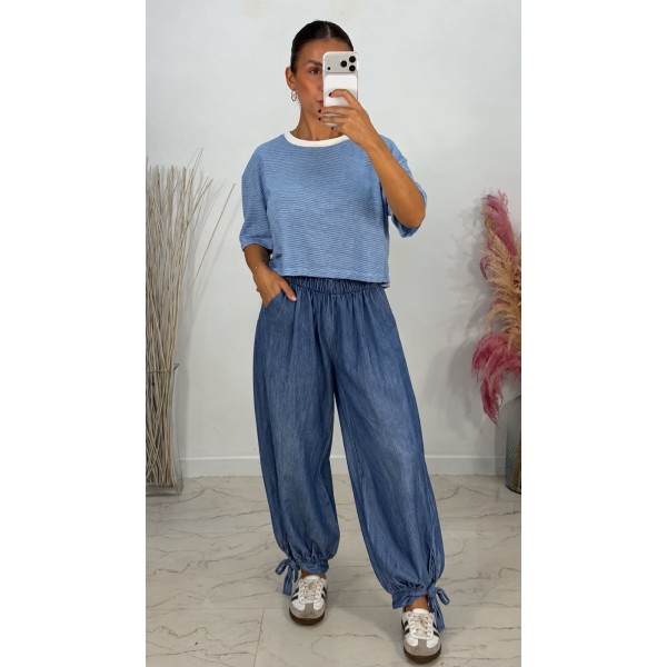 PANTALON DENIM BOMBACHO LAZO
