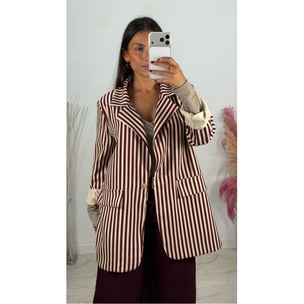 CHAQUETA BLAZER RAYAS VINO