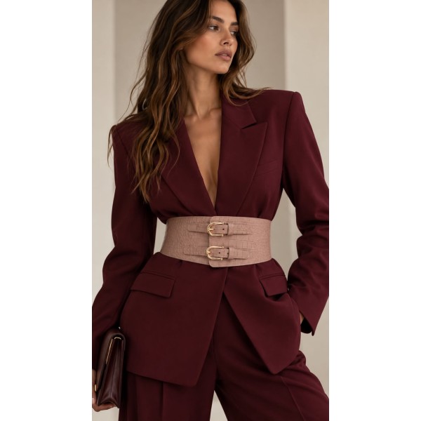 FAJIN BEIGE EFECTO COCODRILO DOBLE HEBILLA