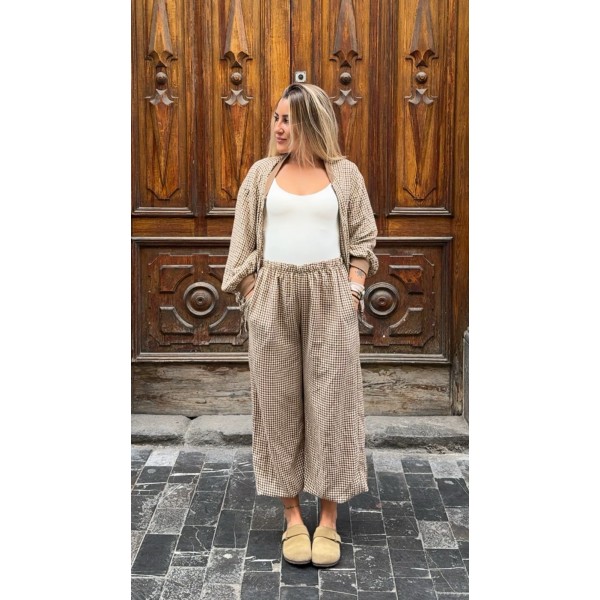PANTALON BOMBACHO VICHY CAMEL
